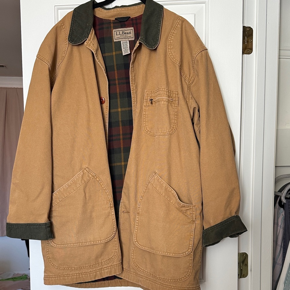 Vintage L.L. Bean Men's Brown Field Jacket with Dark Green Trim